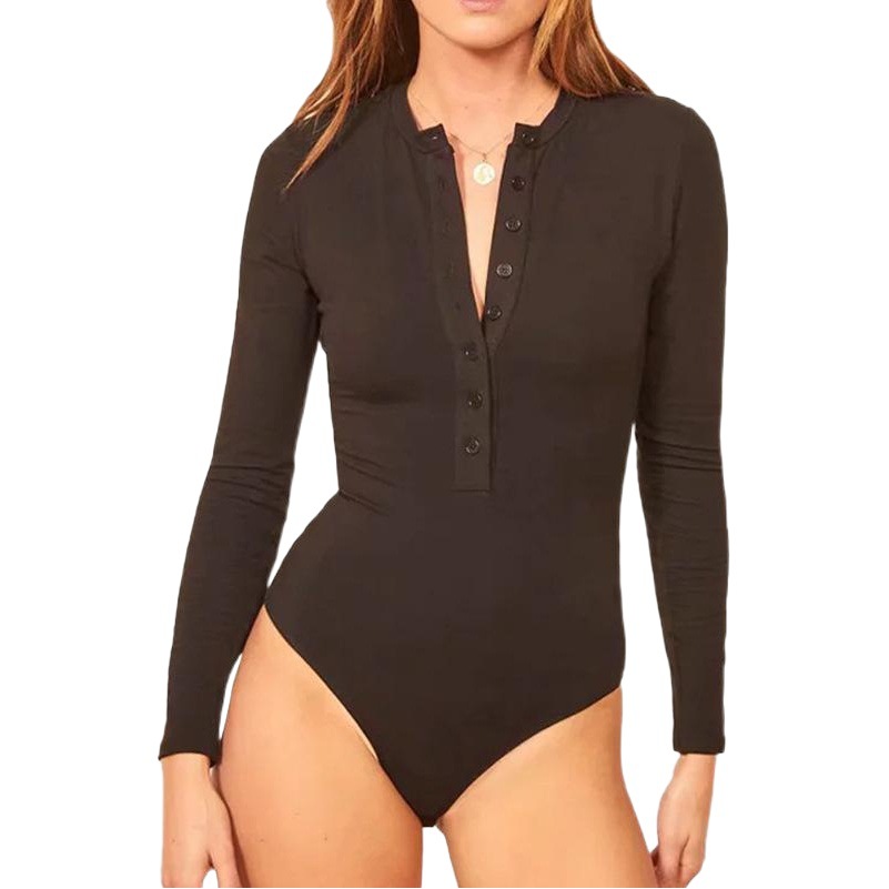 2022 Otoño e Invierno camisa de fondo ropa de mujer europea y americana Amazon nueva moda Botón de manga larga sexy apretado de una sola pieza superior image 1