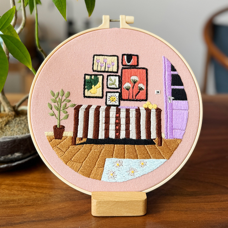 Paquete de material de bordado a mano para principiantes Diy Lu bordado estudiante simple y creativo sala de estar pintura colgante balcón paisaje pintura pequeña