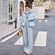 宽松连帽卫衣直筒长卫裤棉马甲套装女2025秋冬款休闲三件套AH8135