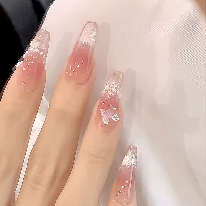 10 Pieces of Handmade Cat-Eye Pink Butterfly Wearable Nails, Finished Removable Manicure Ins Style Night Market Stall 3