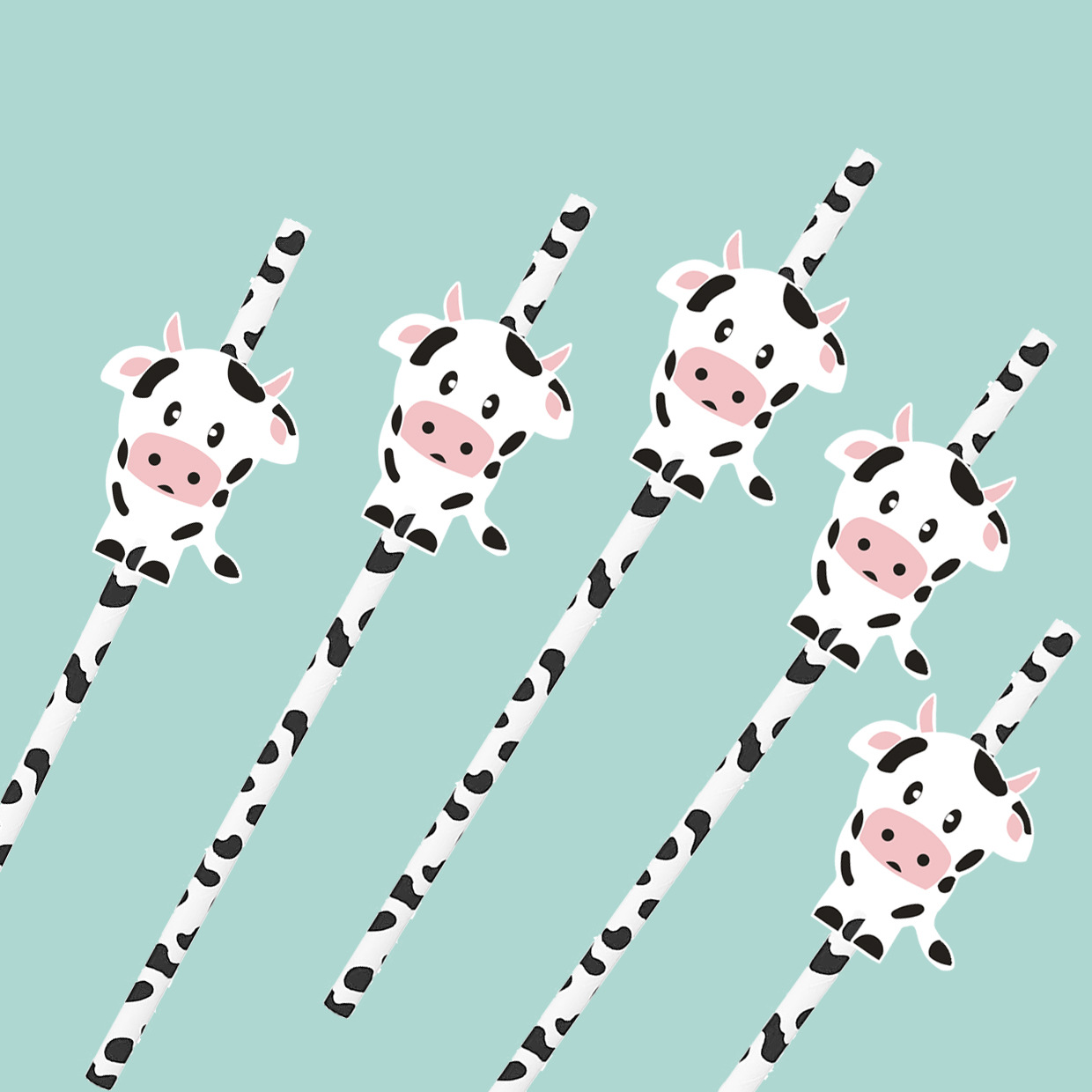 Fiesta transfronteriza decoración creativa Linda paja vaca cebra animal papel paja desechable degradación bebida Decoración