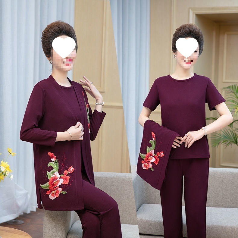中年妈妈装春秋装三件套宽松外套秋季新款中老年套装女洋气妈妈装|undefined
