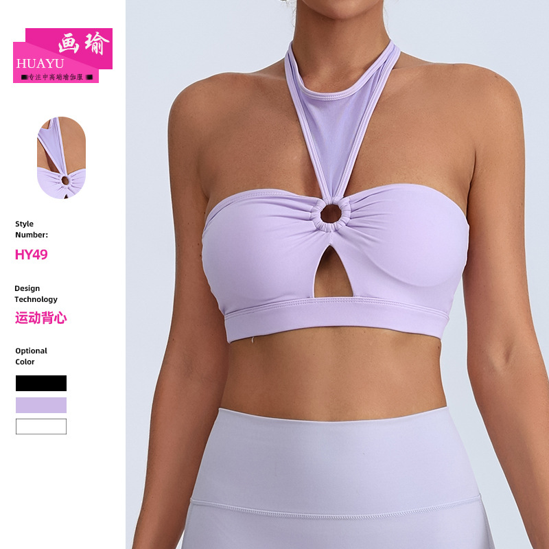 Europa y los Estados Unidos hueco collar malla de acondicionamiento físico cuello colgante chaleco sexy para mujeres con pecho desmontable bra de entrenamiento deportivo