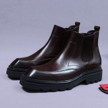 新款切尔西靴男真皮高帮鞋软皮厚底复古中帮短靴英伦风休闲马丁靴