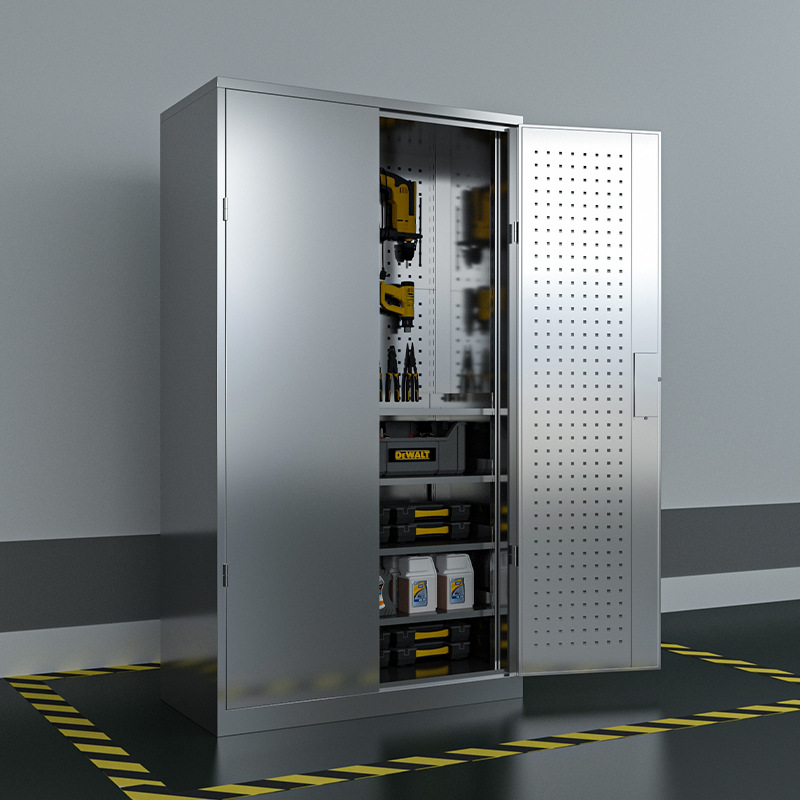 Stainless steel hardware tool cabinet heavy-duty storage cabinet with tools box auto repair workshop parts cabinet tool cabinet double door