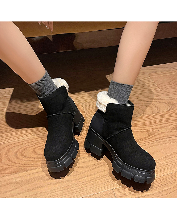 Boot tuyết nữ len thật gót cao đế dày ống ngắn lót lông giữ ấm — màu đen chi tiết 15