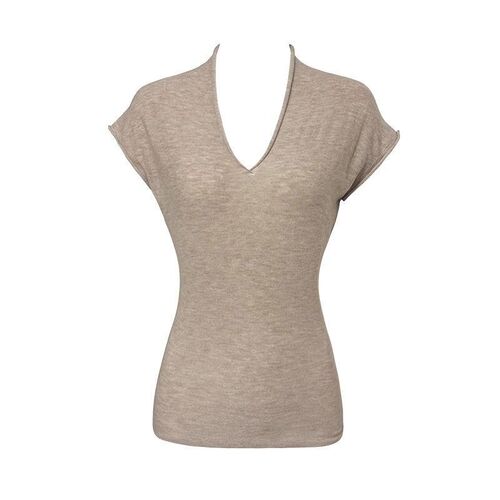 Pure Color Small Sleeve Basic Minimalist Skin-friendly Comfortable 2025 Summer New Knit V-neck Turn-up Top for Women