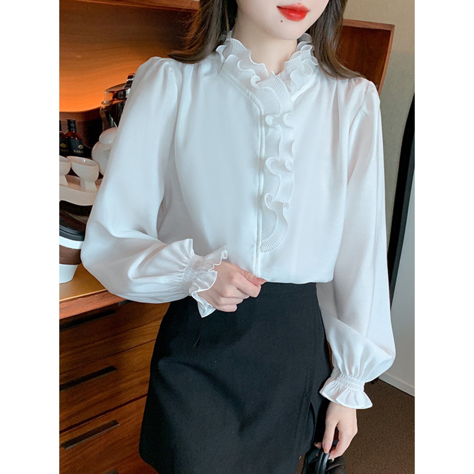 Camicia elegante da donna in chiffon a maniche lunghe per primavera_voghion.com