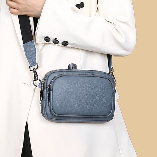 Foreign Trade Genuine Leather Women's Bag Trendy Shoulder Bag Women's Crossbody Bag First Layer Cowhide Wide Shoulder Strap Small Square Bag Trendy