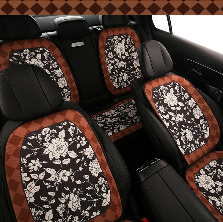Car seat cushion four seasons universal camellia seat cushion cute seat cover fabric car seat cover non-slip goddess car cushion