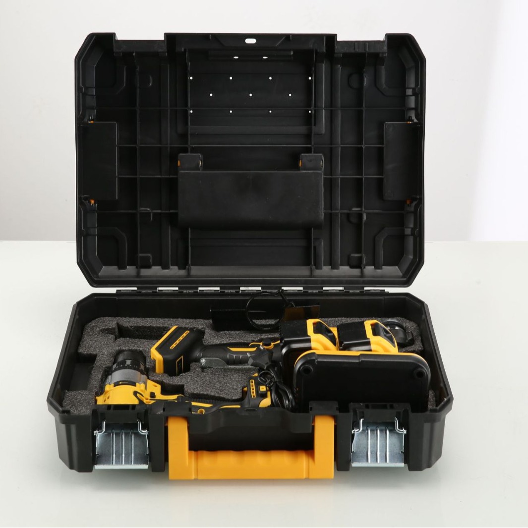 Comercio exterior multifuncional herramientas eléctricas de litio dos piezas conjuntos 21V sin escobillas molino angular taladro eléctrico de impacto recargable