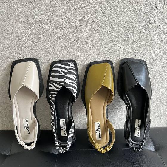 Internet Celebrity Women's Spring and Summer 2025 New French Style Retro Flat Square Toe Single-layer Shoes Niche Sandals Ins Trendy