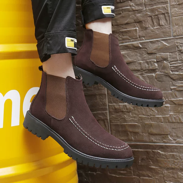 2023 Winter fleece-lined warm Chelsea boots lightweight 47 plus size cowhide Martin boots slip-on outdoor casual men's shoes