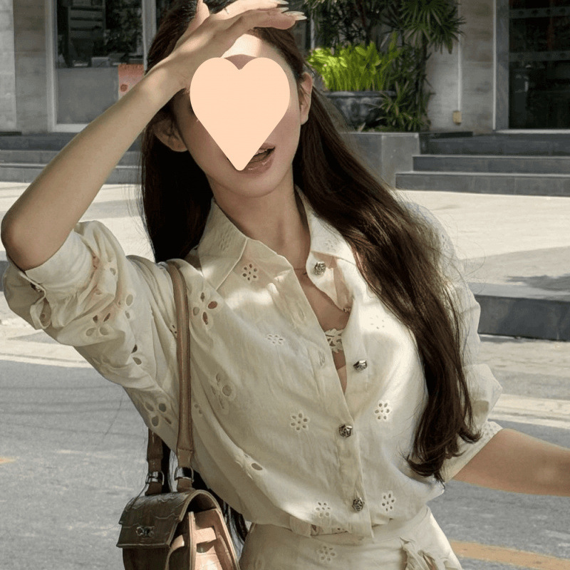 设计感镂空领衬衫上衣女春季新款高腰蝴蝶结绑带包臀裙两件套|undefined