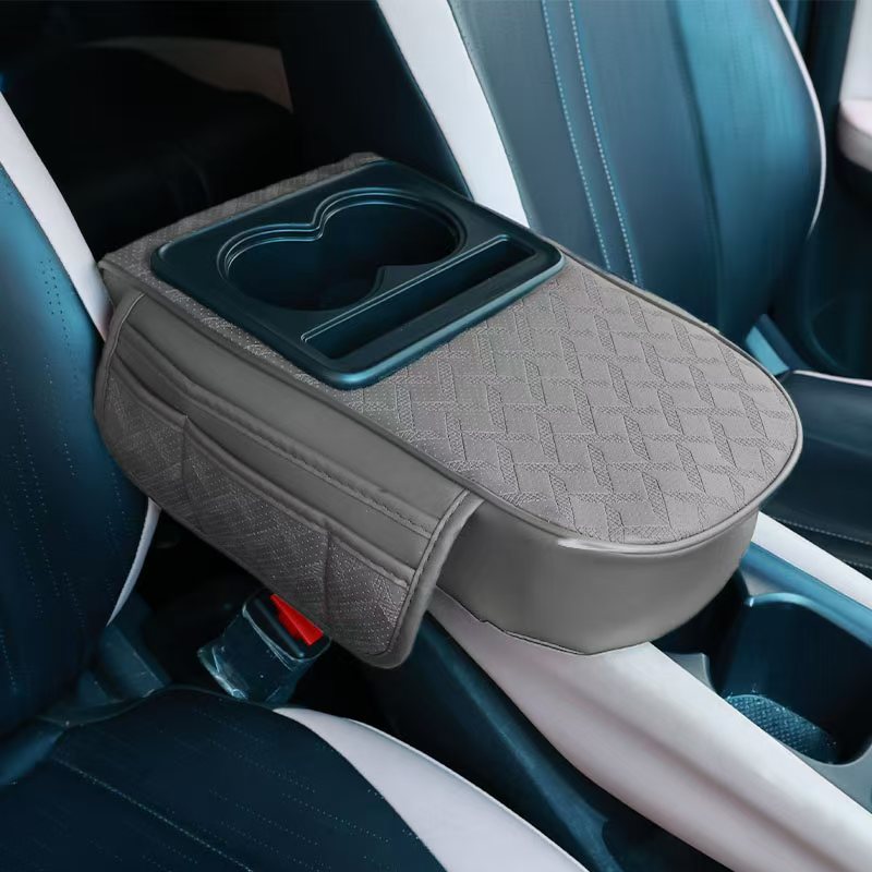 Car Armrest Box Mat Cup Holder Multifunctional Central Cup Holder Leather Houndstooth Pattern Heightening Pad