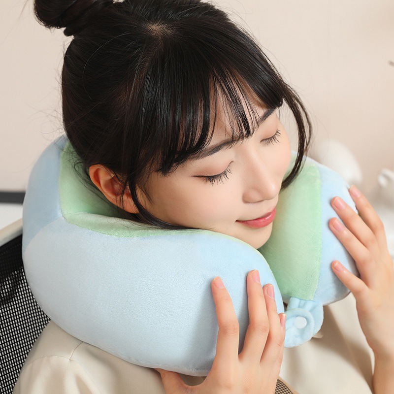 Círculos animados doble jorobas en forma de U almohada de viaje artefacto aviones almohada de cuello para dormir almohada de almuerzo para estudiantes