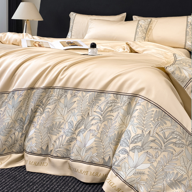 Cuatro piezas de cama de seda de hielo de verano lujo ligero de verano americano cubierta de sábanas de dormitorio de estudiantes de tres piezas