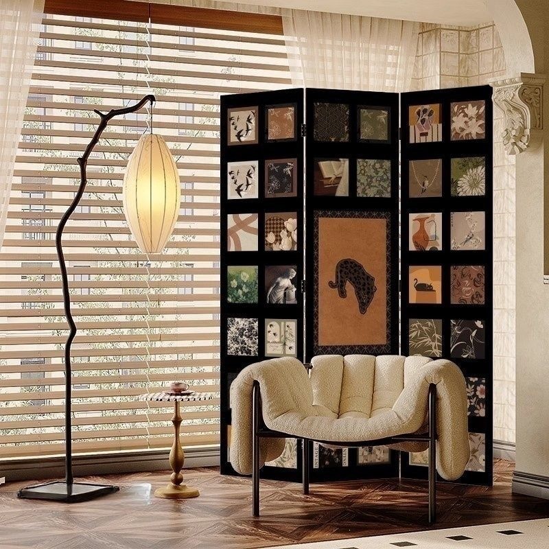 French-style vintage screen partition for living room, sofa corner, entrance, bedroom, home decoration, movable and foldable