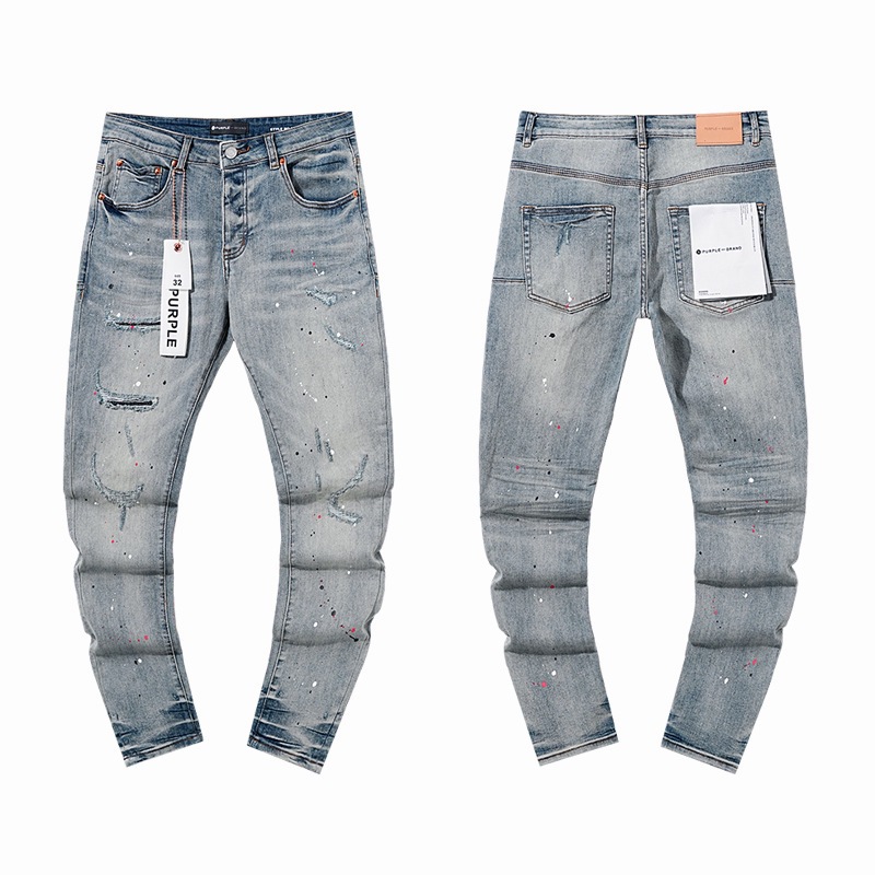 Jeans de marca púrpura de la calle alta, negro delgado, comercio exterior transfronterizo, nuevo elástico lavado con agua para hacer ropa vieja para hombres