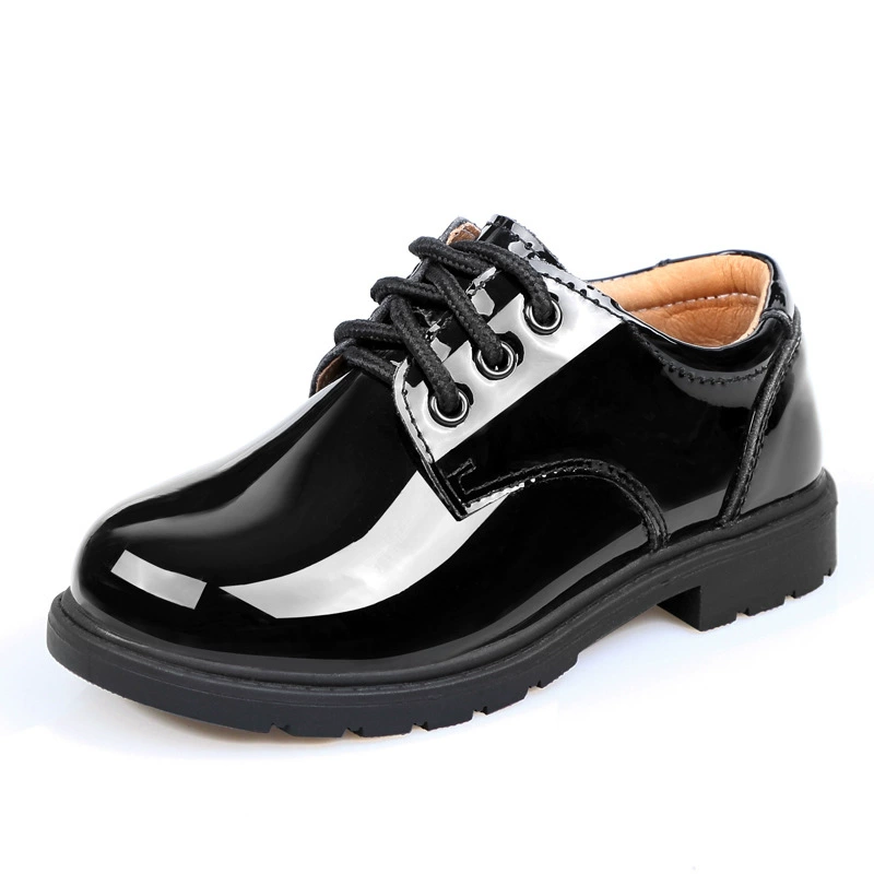 Детская черная британская обувь 2023 для выступлений из натуральной кожи с мягким дном из лакированной кожи детская Студенческая обувь для большого мальчика кожаная обувь для выступлений
