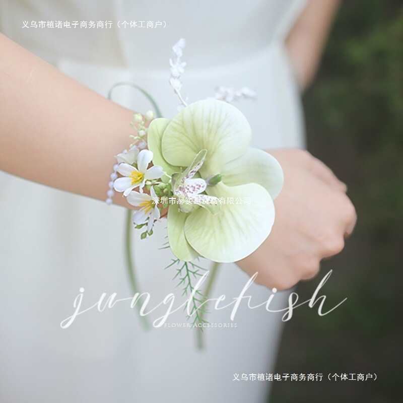 Matcha Green Tulip Butterfly Orchid Rose Groom Corsage Corsage Bride Wrist Flower Bracelet Wedding Flower