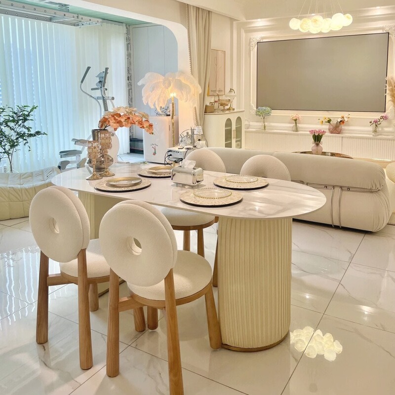 Cyber Celebrity Donut Dining Chair Modern Nordic Simple Backrest Makeup Chair Household Bedroom Cream Style Lamb Velvet Chair