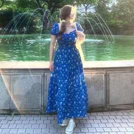 韩版大码女装胖mm度假风碎花复古连衣裙秋夏新款显瘦长裙