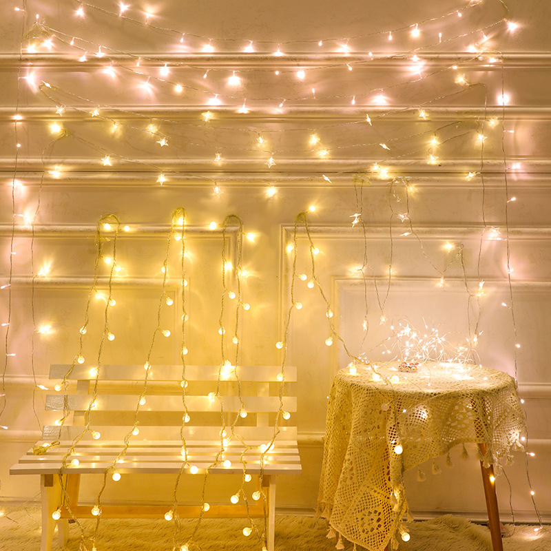 ins星星灯串电池圆球彩灯闪灯 生日求婚户外圣诞房间窗帘装饰串灯