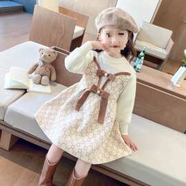 女童秋装连衣裙新款儿童洋气裙子公主宝宝2025春秋针织洋气毛衣裙