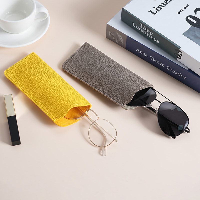 Solid Color Simple Pebbled Glasses Case Soft Leather Portable Data Cable Headphone Storage Bag Jewelry Watch Storage Bag