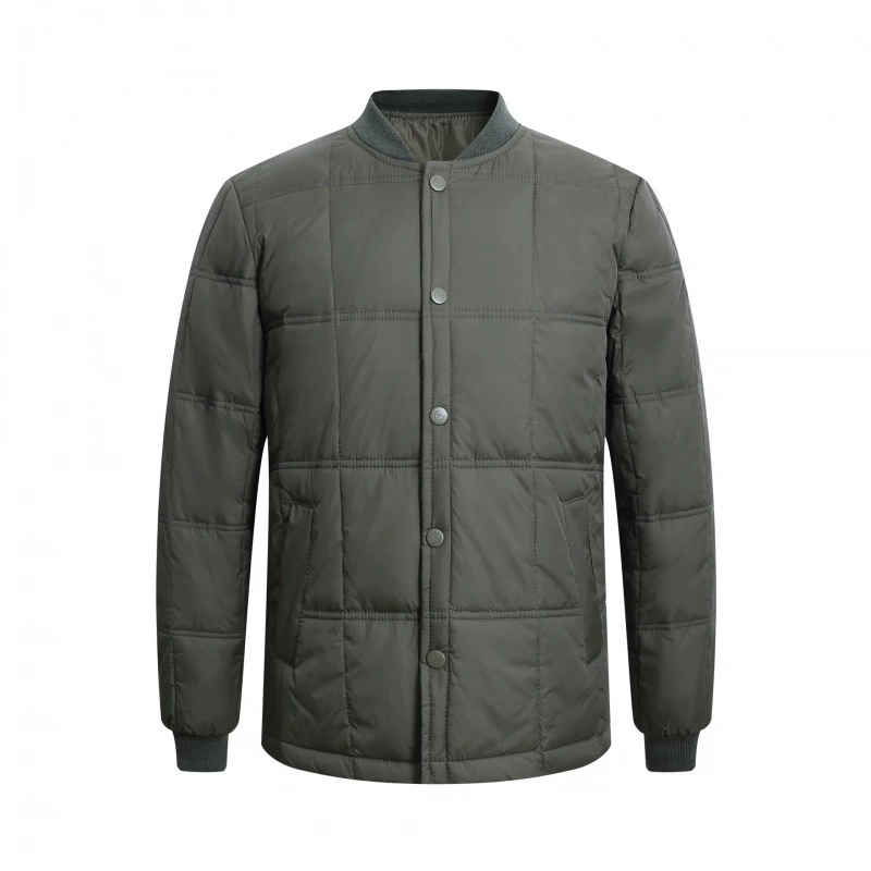 Мужские пуховики для людей среднего и старшего возраста с воротником-стойкой, ребристыми длинными рукавами и утолщенной пуховой подкладкой оптом.