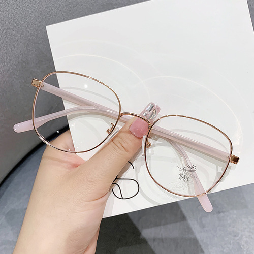 01076 Milk tea color pin glasses frame retro square Korean version trendy myopic female anti-blue light round face slimming flat