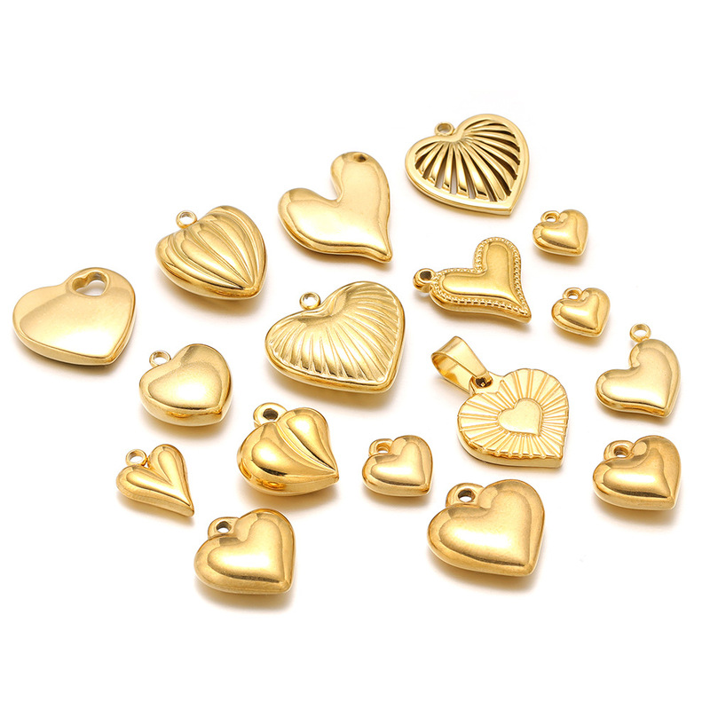 18K Gold-Plated Stainless Steel Heart Pendant Fashion Charm DIY Exquisite Necklace Bracelet Accessories Jewelry Cross-Border Wholesale