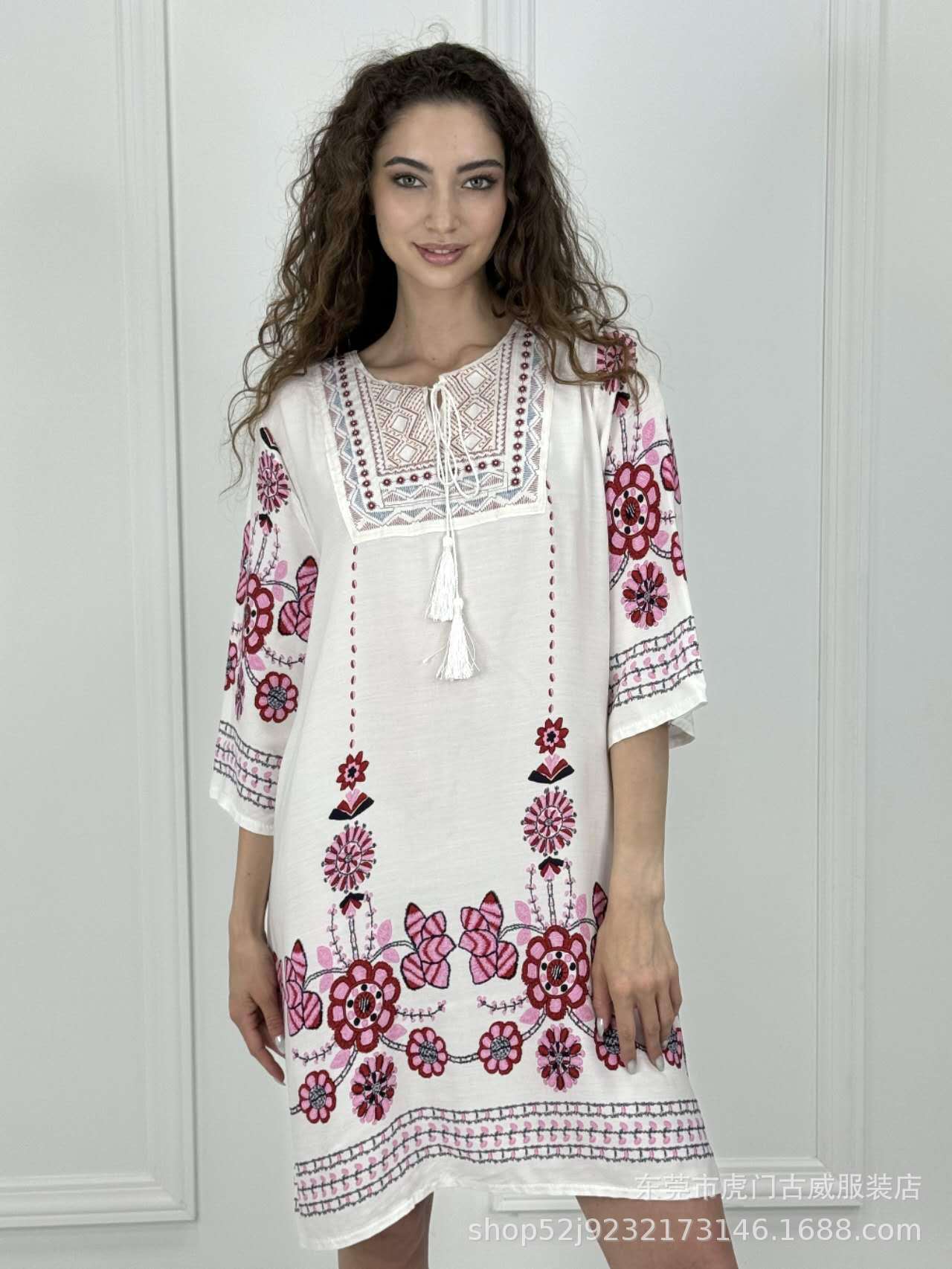 タイ風Aラインコットンワンピース、夏向け、クロスボーダーコットンシルクワンピース、アーティスティックレトロエスニック風婦人服