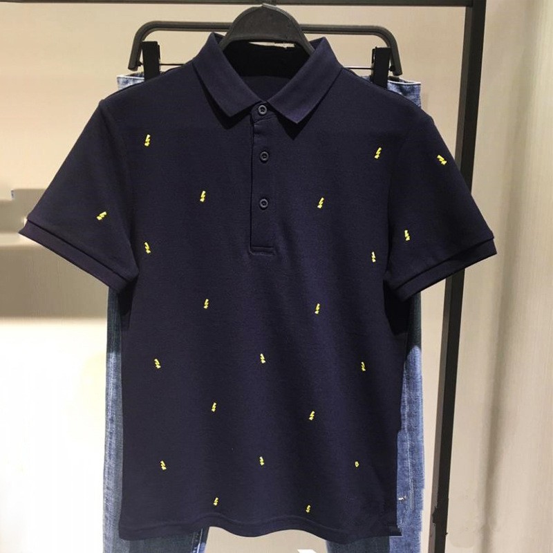 Moda de los hombres de moda verano nuevo negocio casual Polo camisa azul marino relámpago bordado de manga corta Camiseta polo camisa