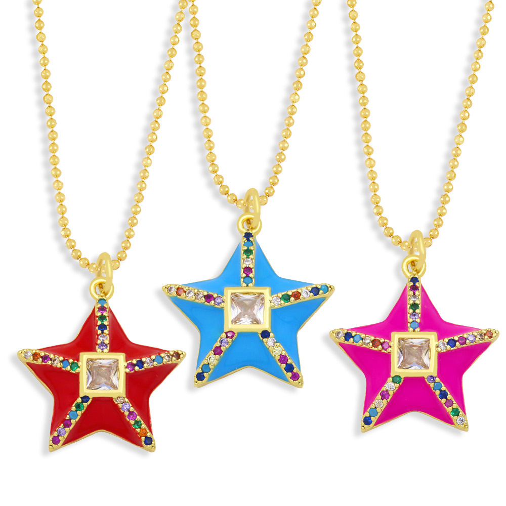 Fashion Bohemian Style Necklace Geometric Five-pointed Star Color Zircon Drop Oil Necklace Female display picture 2