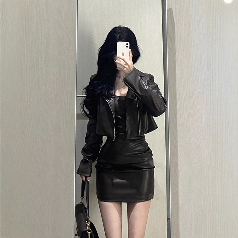 辣妹短款黑色皮衣外套女2025秋季新款高级感小个子PU皮夹克上衣潮|undefined