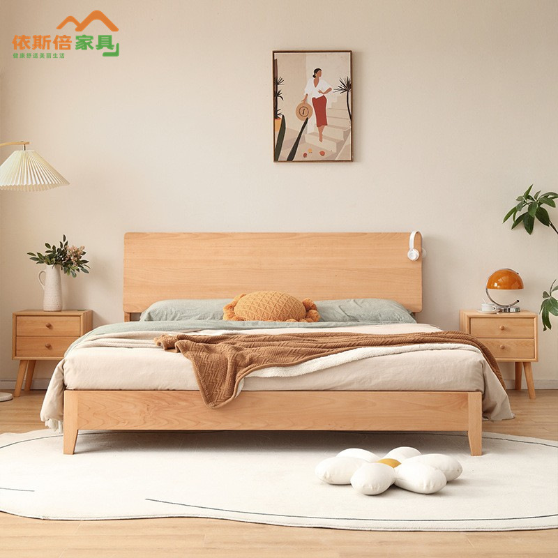 Nordic Beech solid wood bed 1.8 m double wedding bed Japanese style small bedroom single bed small apartment 1.5 m edge bed