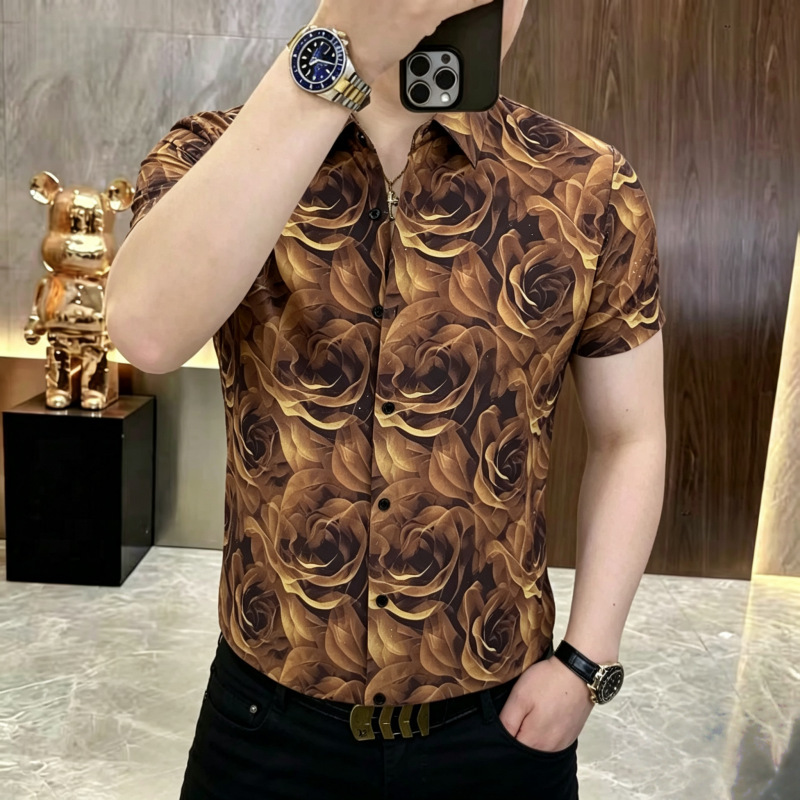 2026 New Valentine's Day Rose Men's Short-Sleeved Shirt Summer Fashion Light Luxury Short-Sleeved Top for Men 2026 New Valentine's Day Rose Men's Short-Sleeved Shirt Summer Fashion Light Luxury Short-Sleeved Top for Men