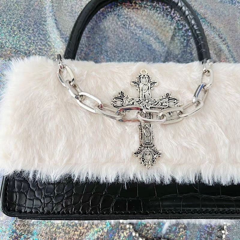 Gotisk crossbody väska i plysch för damer höst och vinter_voghion.com