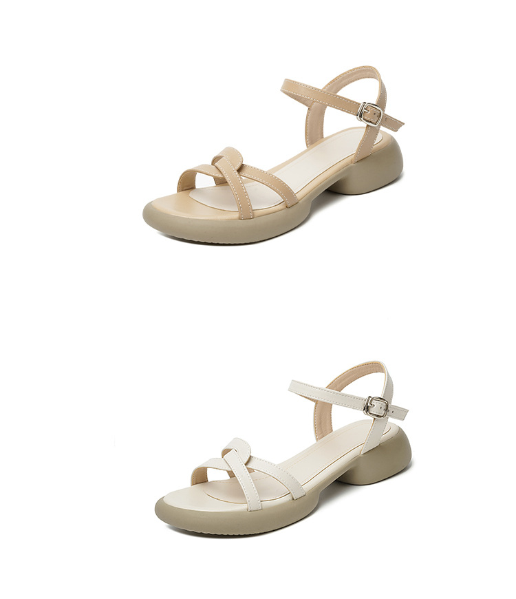 Sandal nữ đế bằng da thật quai chữ V mùa hè chống trượt — Màu đen chi tiết 27