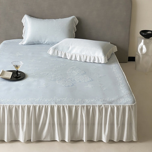 Summer Anti-bacterial Cool-feeling Bed Skirt Ice Silk Mat Three-piece Set Digital Printing Air Conditioning Soft Mat for Naked Sleep Washable