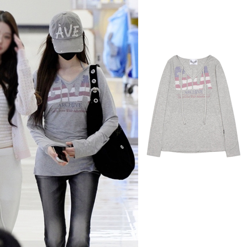 Now available: Liz Jin Zhiyuan's same style letter-print long-sleeve T-shirt for women, suitable for spring and autumn, in American retro Y2K hot girl style Now available: Liz Jin Zhiyuan's same style letter-print long-sleeve T-shirt for women, suitable for spring and autumn, in American retro Y2K hot girl style