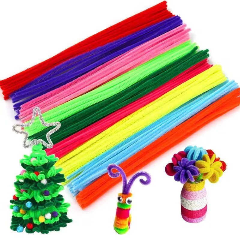 En stock colorido raíz peluda de los niños DIY Twisted stick tira felpa kindergarten hecho a mano peluche ramillete juguete