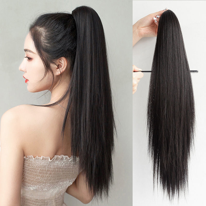 Long straight hair clip-on ponytail wig female Net red fake ponytail high-risk tail super light natural straight hair long hair wig