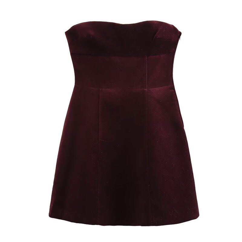 American Style Spice Bow Velvet Strapless dress Summer Niche Black Slim-fit Slim A- line Skirt