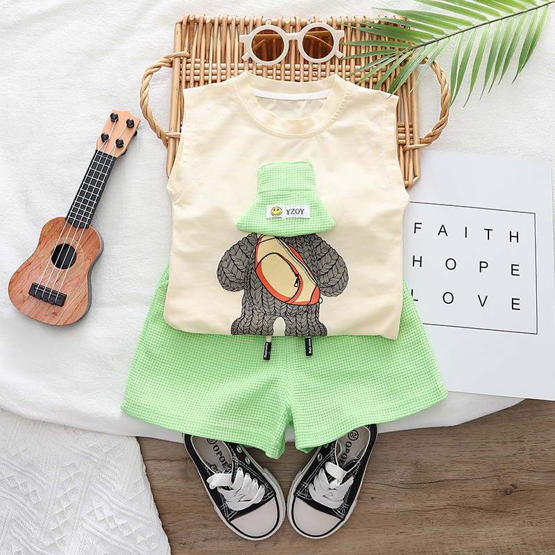 208g Weight Kids Clothing Sets Children's Clothing Type Sleeveless Sleeve Length Cotton Fabric Type Pants Sets Sets Type 2 Pieces Set Quantity Daily Occasion U Neck Neckline Regular Fit Fit Type Cartoon Pattern Summer Season Boy'S Gender Cute Style Cute Cartoon Cotton Boys Clothing Sets 6