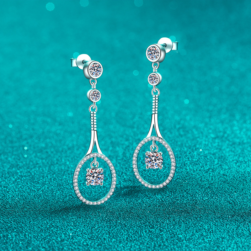 Pendientes de aro con borlas de moissanite color d plata_voghion.com