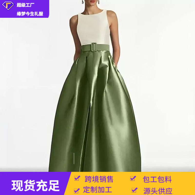 2026 New Evening Dress, Independent Overseas Warehouse, Sleeveless French Style, Slimming, Long, High-Waisted, Green, Elegant Dress