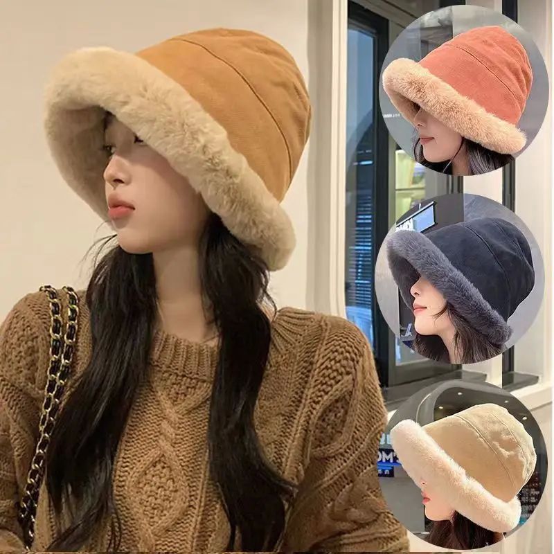 Plush Fisherman For Women, New Thickened Warm Bucket Windproof Ear Protection Lei Feng Hat, Fluffy Winter Hat_voghion.com